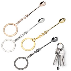 meisuitd 4pcs mini crown spoon keychain pendant necklace, mini spoon teaspoon with king queen crown pendant key ring for filling vials with salts, sand, glitter (4 color)