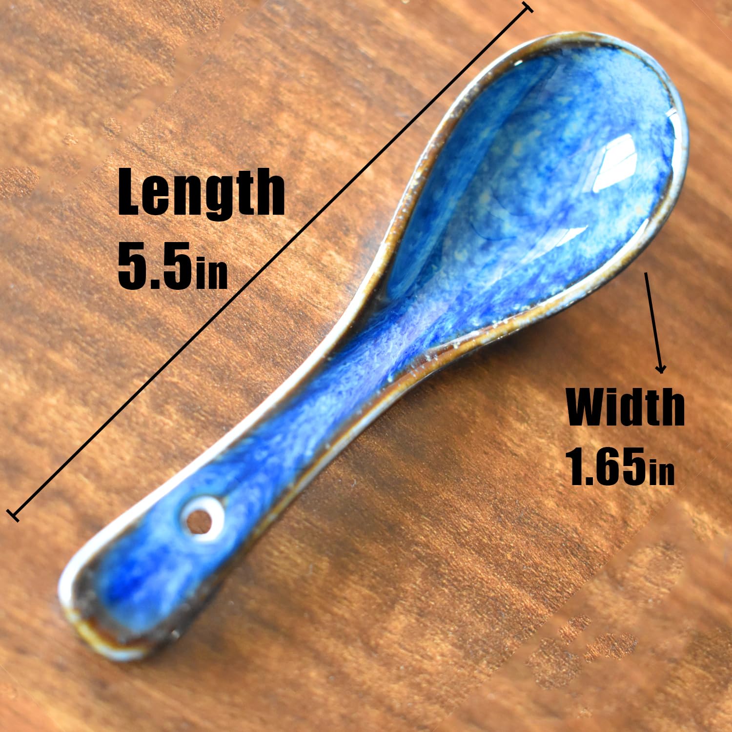 BOEEA 4 Pieces Soup Spoon Set, Asian Soup Spoon, Long Handle Ceramic Soup Spoons, Retro Blue Ramen Bowl Soup Spoon Suitable for Soup, Dumplings, Gravy, Cake, Oatmeal