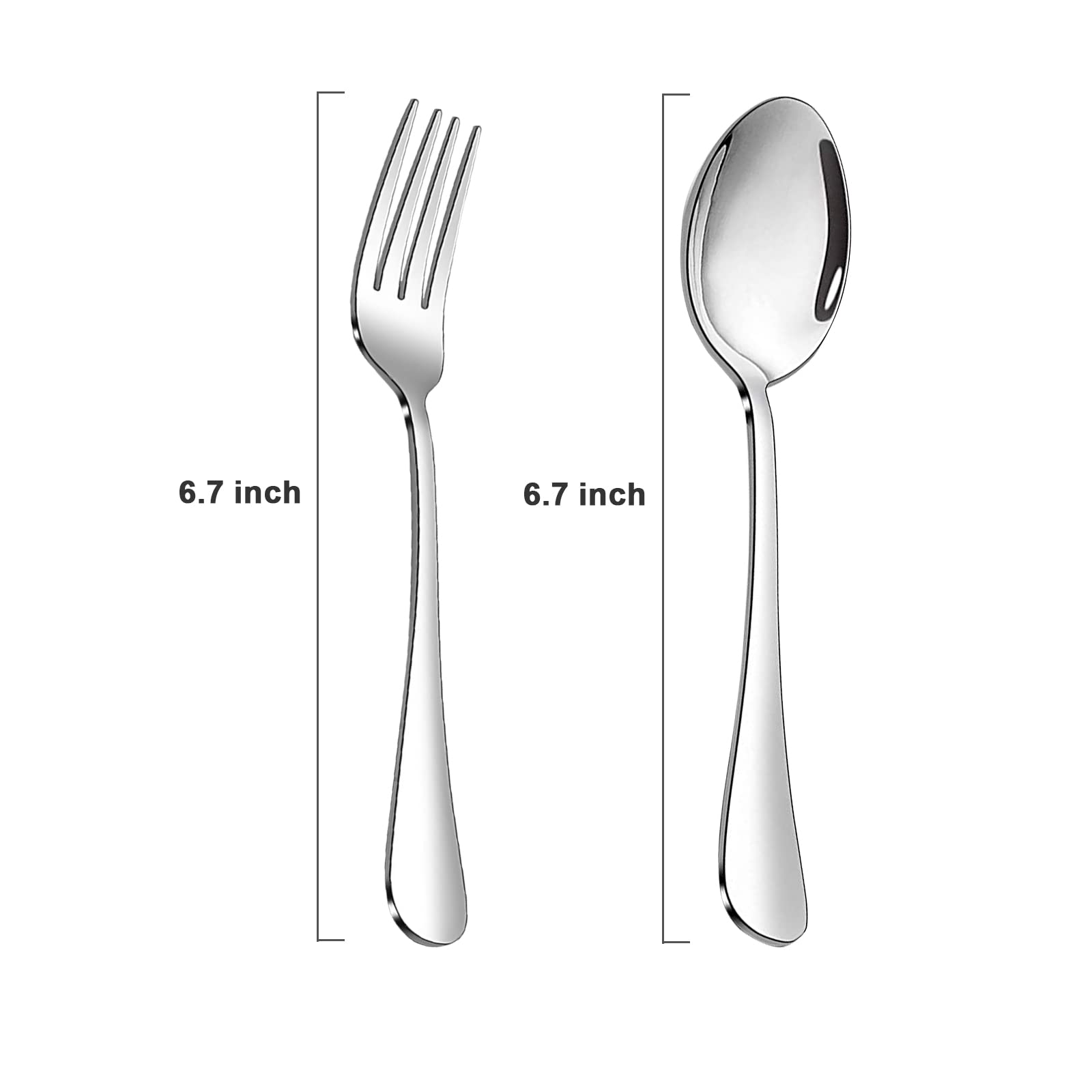 ANYLAT Spoon and Fork Set of 12, Stainless Steel Salad Forks and Spoons Silverware Set, Dishwasher Safe (Silver 6.7 Inch)