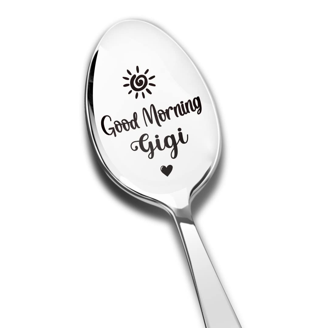 Good Morning Gigi Spoon Engraved Stainless Steel Funny, Gigi Gifts from Grandchildren, Best Teaspoon Coffee Spoon Gifts for Grandma Mom Birthday Mother's Day Christmas