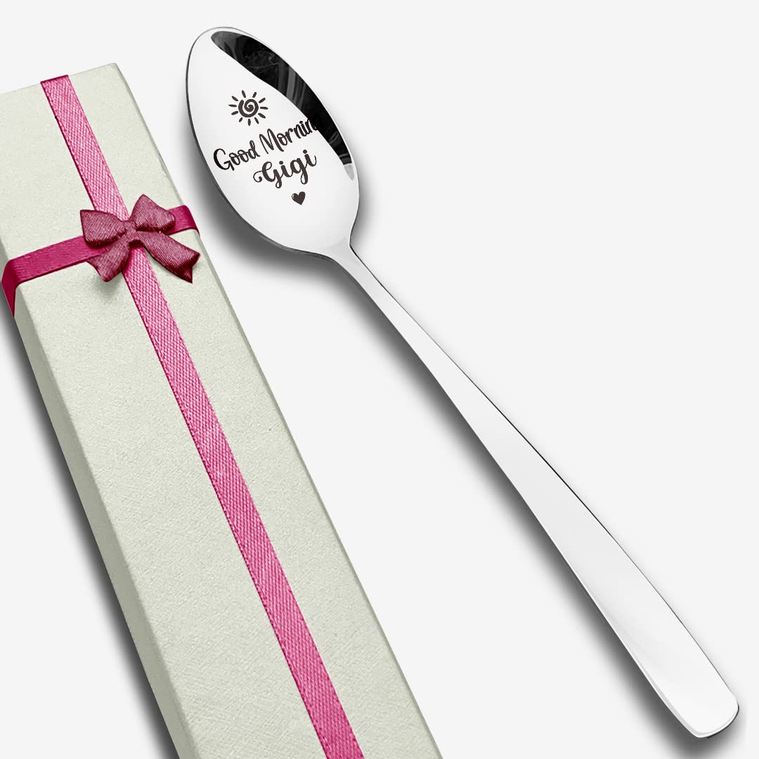 Good Morning Gigi Spoon Engraved Stainless Steel Funny, Gigi Gifts from Grandchildren, Best Teaspoon Coffee Spoon Gifts for Grandma Mom Birthday Mother's Day Christmas