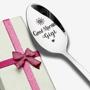 Good Morning Gigi Spoon Engraved Stainless Steel Funny, Gigi Gifts from Grandchildren, Best Teaspoon Coffee Spoon Gifts for Grandma Mom Birthday Mother's Day Christmas