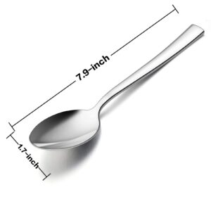 Dinner Spoons Set of 12, E-far 7.9 Inch Stainless Steel Soup Spoons Tablespoons for Home, Kitchen or Restaurant, Non-toxic & Mirror Polished, Squared Edge & Dishwasher Safe