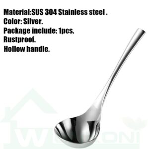 Wenkoni Small Soup Ladle,Sauce ladle,Gravy Soup Spoon Ladle, 1 Pack Hollow handle SUS 304 Stainless Steel 8‘’ Ladle (Color:Silver).