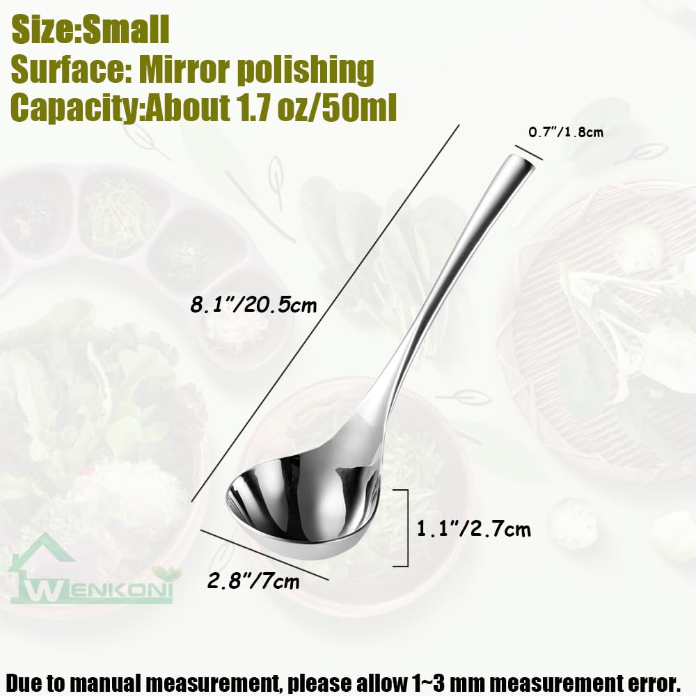 Wenkoni Small Soup Ladle,Sauce ladle,Gravy Soup Spoon Ladle, 1 Pack Hollow handle SUS 304 Stainless Steel 8‘’ Ladle (Color:Silver).