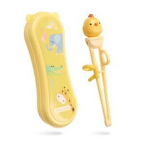 Goryeo Baby Training Chopsticks for Kids - Use Completely Harmless Material - Anti-Dislocation Buckle Design - Includes Portable Box (Yellow)