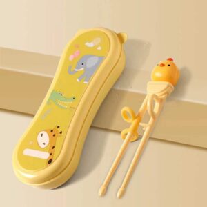 Goryeo Baby Training Chopsticks for Kids - Use Completely Harmless Material - Anti-Dislocation Buckle Design - Includes Portable Box (Yellow)