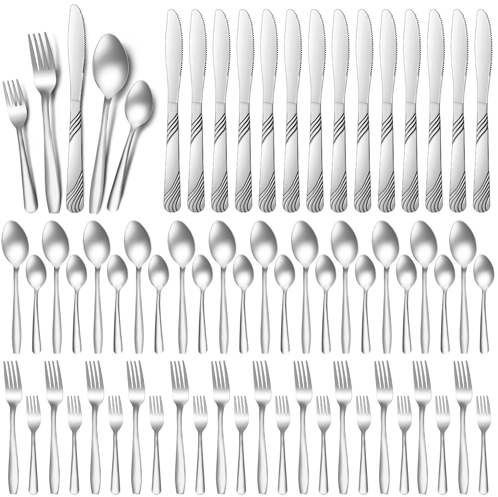 100 Pieces Silverware Set Stainless Steel Flatware Set Cutlery Set Includes Knife Fork Spoon Beading Eating Utensil for Home and Restaurant Dishwasher Safe