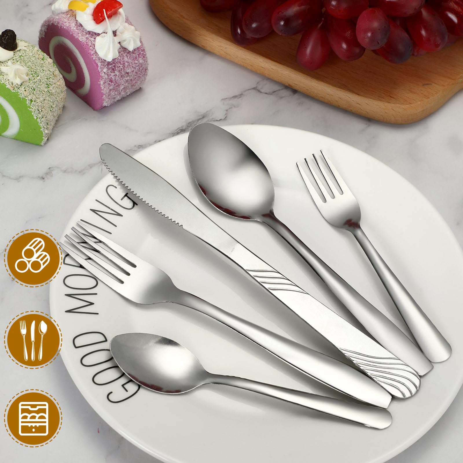 100 Pieces Silverware Set Stainless Steel Flatware Set Cutlery Set Includes Knife Fork Spoon Beading Eating Utensil for Home and Restaurant Dishwasher Safe