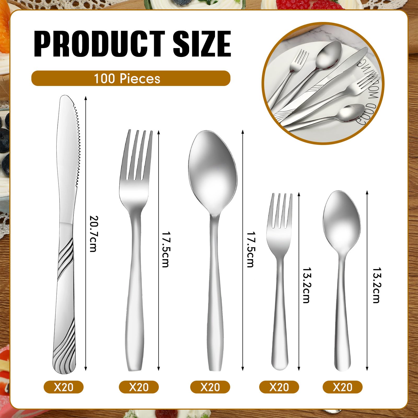 100 Pieces Silverware Set Stainless Steel Flatware Set Cutlery Set Includes Knife Fork Spoon Beading Eating Utensil for Home and Restaurant Dishwasher Safe