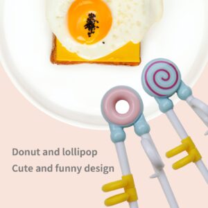 Kids Chopsticks - 2 Pairs Cute Donut Lollipop Cartoon Design Plastic Training Chopsticks for Kids Beginners, Chopstick Trainer/Helper