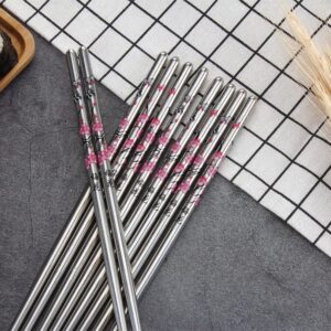 HuaLan Stainless Steel Chopsticks, Metal Alloy Chopstick, Reusable Non-slip Design Chop Sticks, 5 Pairs Gift Set,Plum Pattern Design