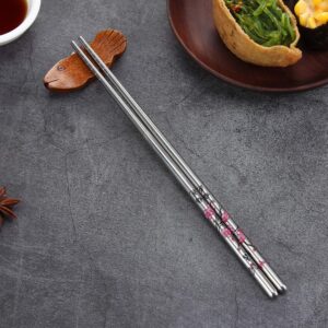 HuaLan Stainless Steel Chopsticks, Metal Alloy Chopstick, Reusable Non-slip Design Chop Sticks, 5 Pairs Gift Set,Plum Pattern Design