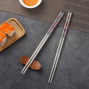 HuaLan Stainless Steel Chopsticks, Metal Alloy Chopstick, Reusable Non-slip Design Chop Sticks, 5 Pairs Gift Set,Plum Pattern Design