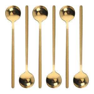 6 pcs coffee spoons stainless steel tea spoons round dessert spoons long handle spoons for hot chocolate ice tea latte dessert espresso golden