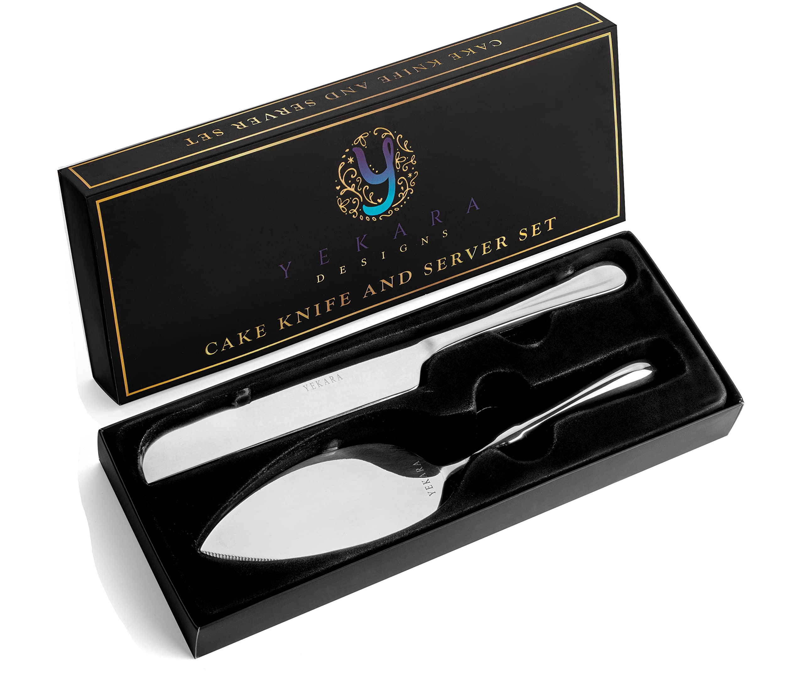 Yekara Designs Cake Knife And Server Set - Stainless steel Elegant Pie & Pastry Cutter For Weddings or Reunion - Reliable & Sturdy Knife And Server For Cutting Pies & Serving Pastries Or Baked Dishes