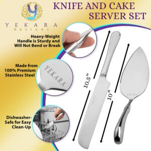 Yekara Designs Cake Knife And Server Set - Stainless steel Elegant Pie & Pastry Cutter For Weddings or Reunion - Reliable & Sturdy Knife And Server For Cutting Pies & Serving Pastries Or Baked Dishes