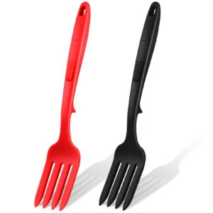 2 pcs silicone flexible fork silicone fork heat-resistant cooking fork dishwasher safe blending fork kitchen non stick fork ultimate fork for mix ingredients, mash food, whisk eggs (red, black)