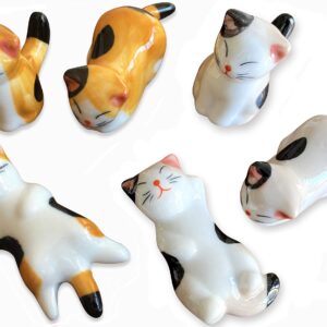 MIUFA Ceramic Cute Cat Chopsticks Rest Dinner Spoon Stand Knife Fork Holder (Set of 6PCS)