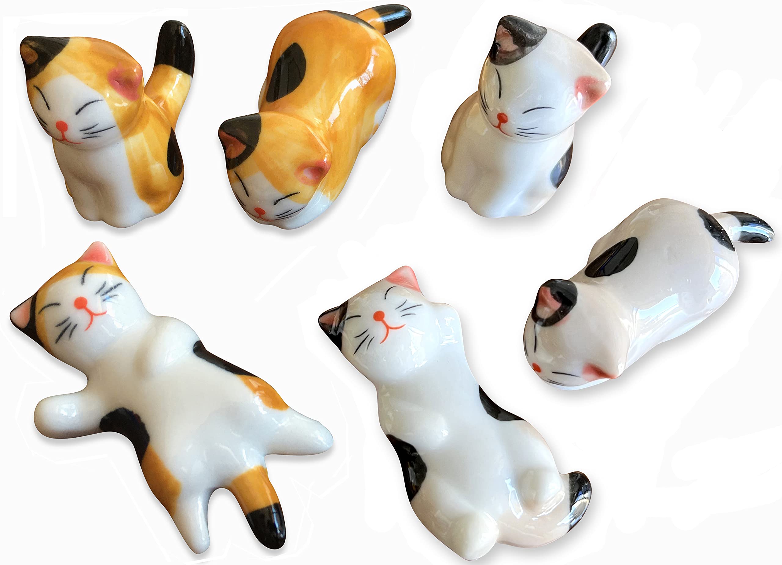 MIUFA Ceramic Cute Cat Chopsticks Rest Dinner Spoon Stand Knife Fork Holder (Set of 6PCS)