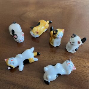 MIUFA Ceramic Cute Cat Chopsticks Rest Dinner Spoon Stand Knife Fork Holder (Set of 6PCS)