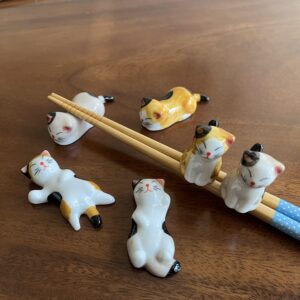 MIUFA Ceramic Cute Cat Chopsticks Rest Dinner Spoon Stand Knife Fork Holder (Set of 6PCS)