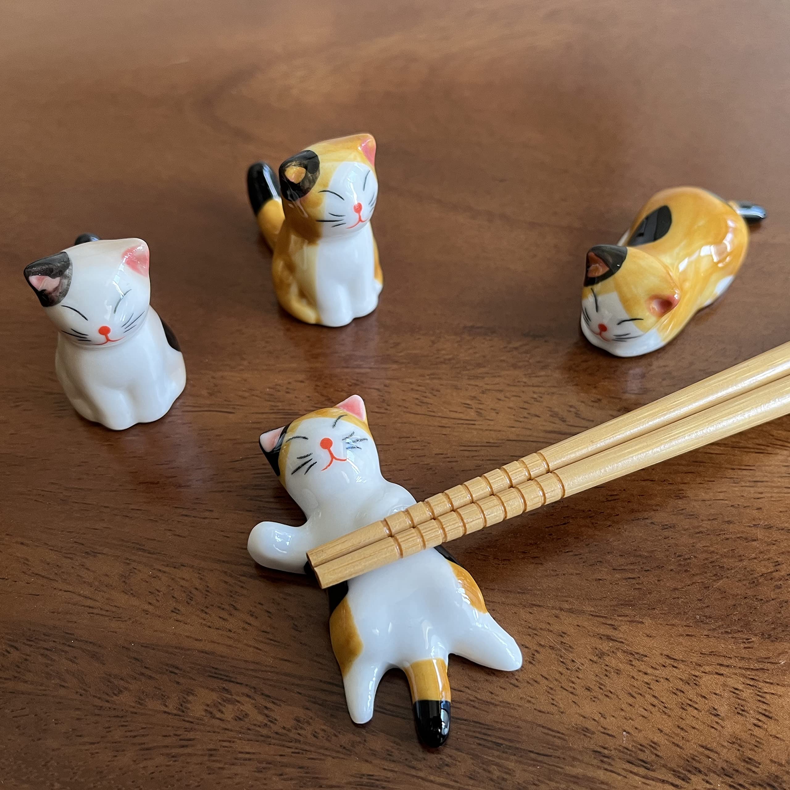 MIUFA Ceramic Cute Cat Chopsticks Rest Dinner Spoon Stand Knife Fork Holder (Set of 6PCS)