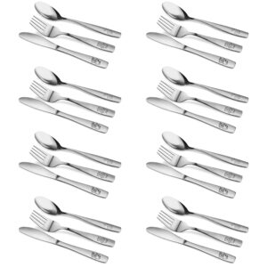 24 piece stainless steel kids cutlery, child and toddler safe flatware, kids silverware, kids utensil set includes 8 knives, 8 forks, 8 spoons, total of 8 place settings, ideal for home and preschools