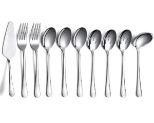 10-piece serving flatware silverware set,stainless steel serving utensil set,include slotted serving spoon, serving spoon, cake server, serving fork, soup ladle (silver)