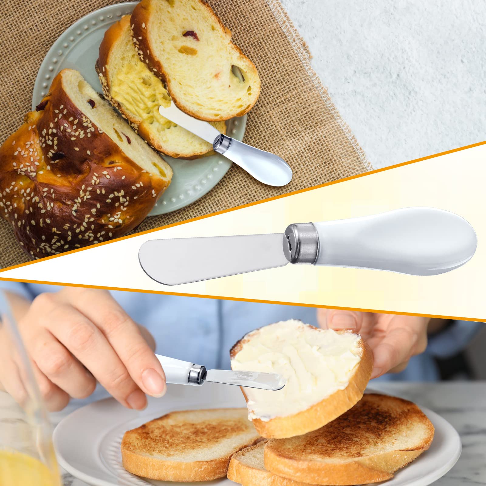 Mixweer 4 Pcs Butter Knife Stainless Steel Butter Spreader Knife with White Porcelain Handle Wide Blade Cheese Knife Spreader for Kitchen Use, 5.1 Inch