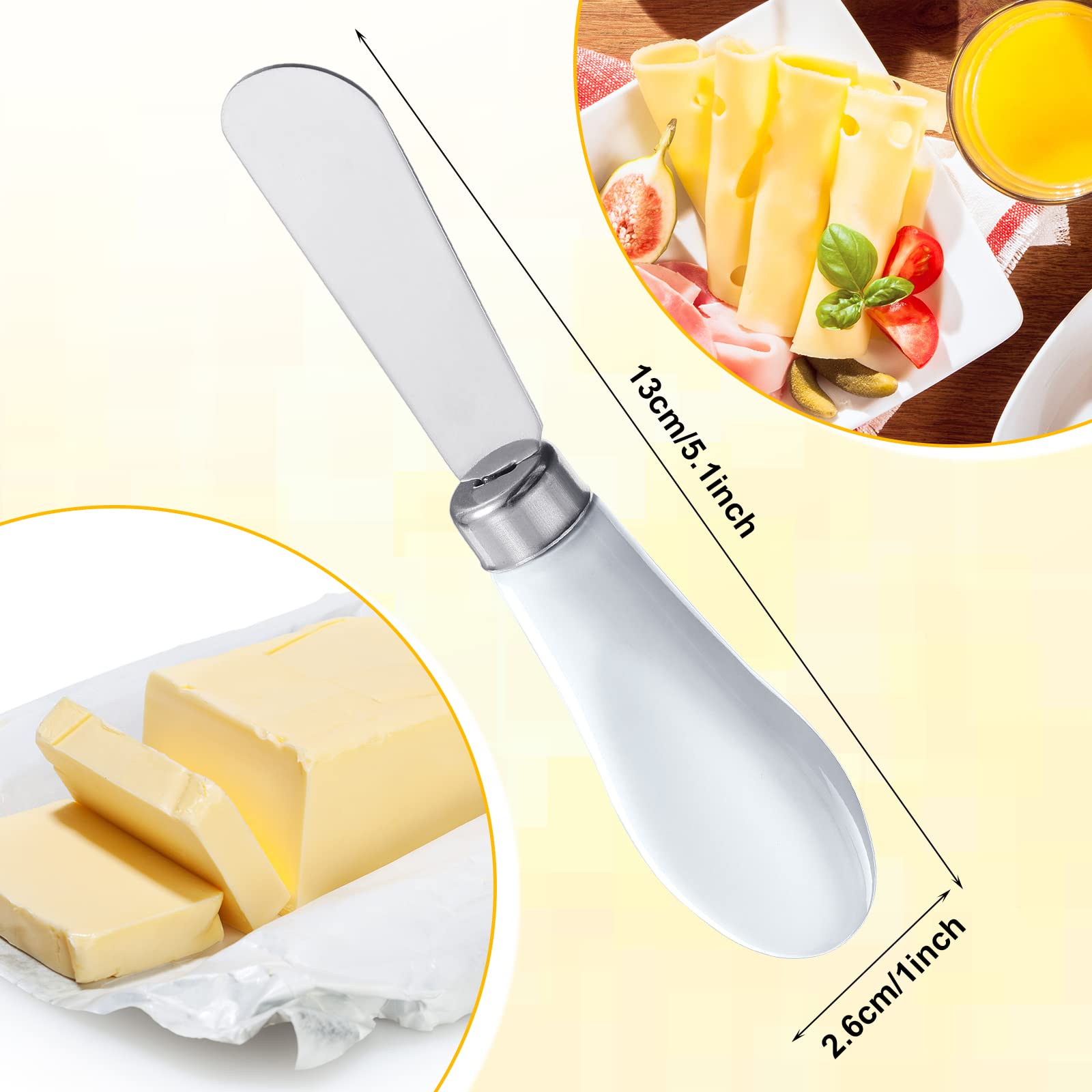 Mixweer 4 Pcs Butter Knife Stainless Steel Butter Spreader Knife with White Porcelain Handle Wide Blade Cheese Knife Spreader for Kitchen Use, 5.1 Inch