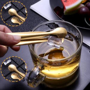 IAXSEE 10 PCS Stainless Steel Serving Utensils, Large Serving Spoons Slotted Spoons, Serving Forks, Serving Tongs, Ice Suger Tongs, Metal Utensils Set Great for Buffet Catering Banquet Party (Gold)