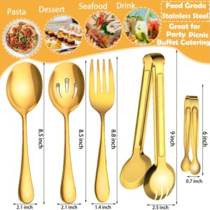 IAXSEE 10 PCS Stainless Steel Serving Utensils, Large Serving Spoons Slotted Spoons, Serving Forks, Serving Tongs, Ice Suger Tongs, Metal Utensils Set Great for Buffet Catering Banquet Party (Gold)