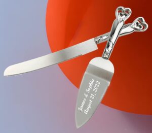 gifts infinity® personalized wedding interlock silver cake knife and server set free engraving (2541) - valentine's day gift