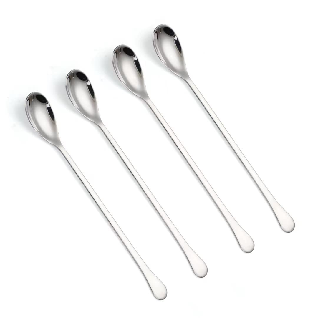 Long Handle Spoons,8-inch Ice Tea Spoon, Coffee Stirrers,Ice Cream Spoon, AXIAOLU Premium 18/10 Stainless Steel Cocktail Stirring Spoons, Set of 4 Silver…