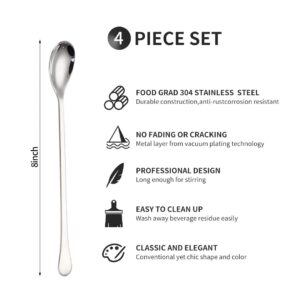 Long Handle Spoons,8-inch Ice Tea Spoon, Coffee Stirrers,Ice Cream Spoon, AXIAOLU Premium 18/10 Stainless Steel Cocktail Stirring Spoons, Set of 4 Silver…