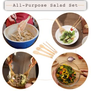 [4PCS] Wooden Bamboo Cooking Utensils : Salad Tongs, Wood Spoons, Slotted Spoon, Bamboo Forks, 11.8inch Long Handle Salad Serving Utensils is Perfect Choice for Daily Cooking and Gifts.USOONESP