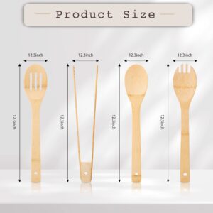 [4PCS] Wooden Bamboo Cooking Utensils : Salad Tongs, Wood Spoons, Slotted Spoon, Bamboo Forks, 11.8inch Long Handle Salad Serving Utensils is Perfect Choice for Daily Cooking and Gifts.USOONESP