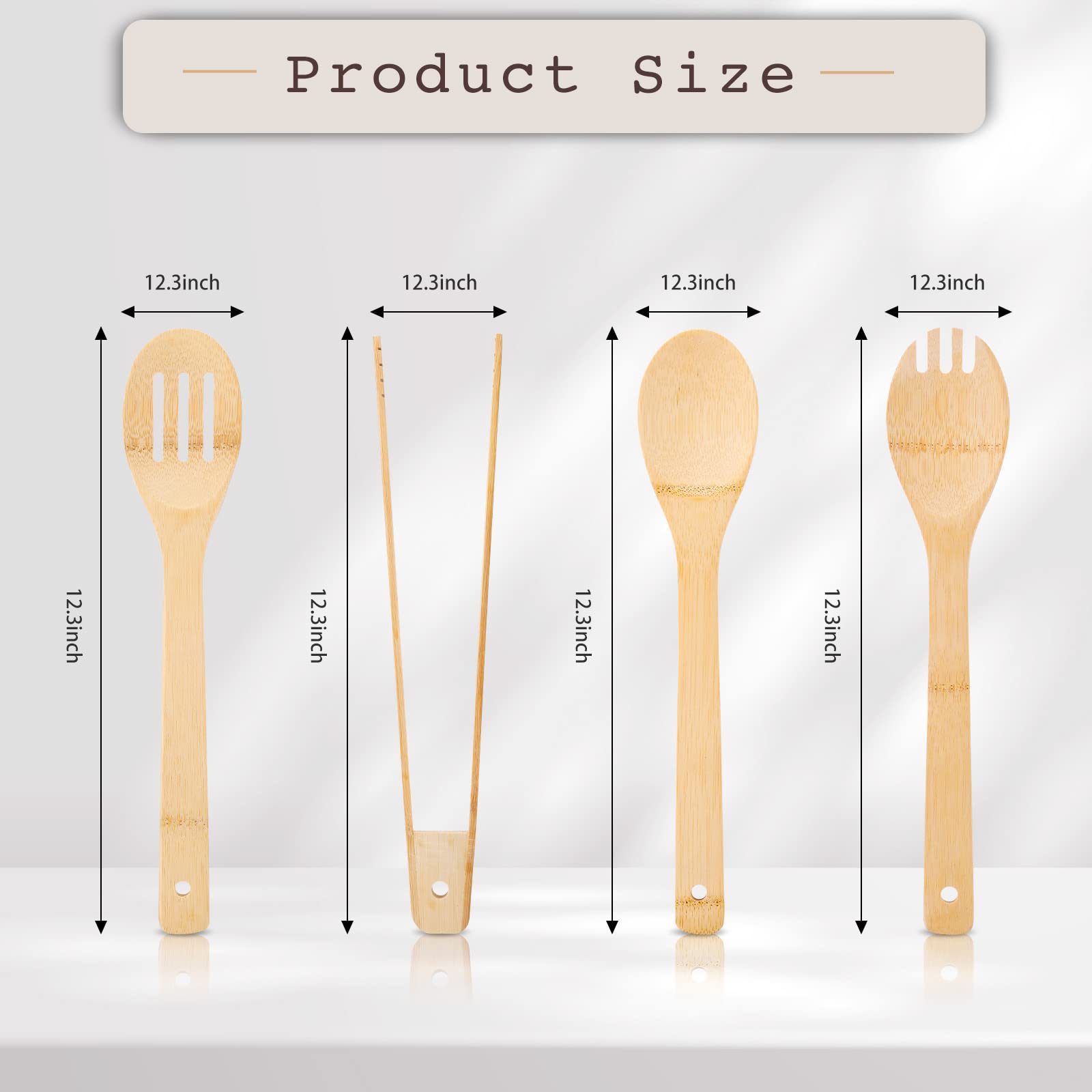 [4PCS] Wooden Bamboo Cooking Utensils : Salad Tongs, Wood Spoons, Slotted Spoon, Bamboo Forks, 11.8inch Long Handle Salad Serving Utensils is Perfect Choice for Daily Cooking and Gifts.USOONESP