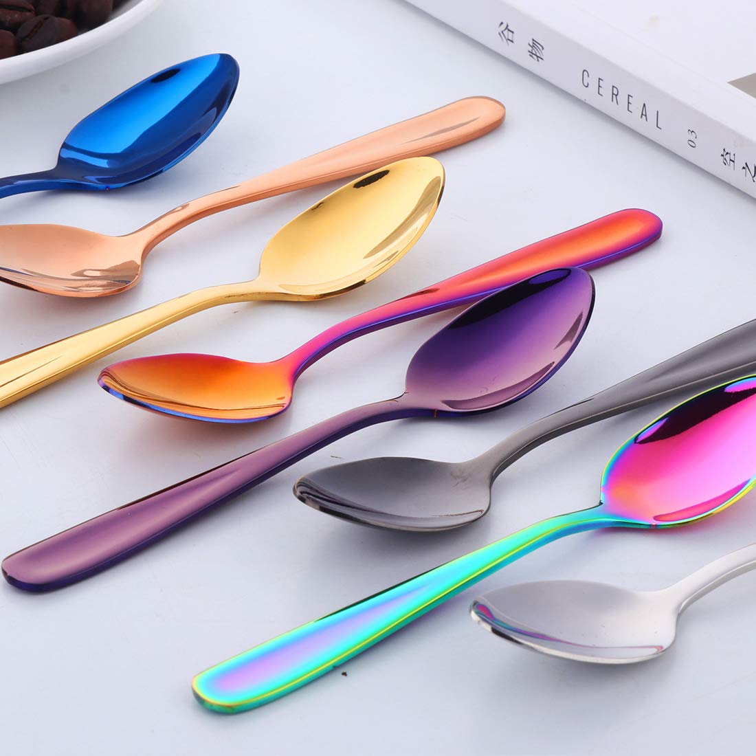 Do Buy 8 Pieces 18/10 Dessert Spoons Teaspoons Small Coffee Spoons Espresso Spoons, 5.5 Inch (multicolor)