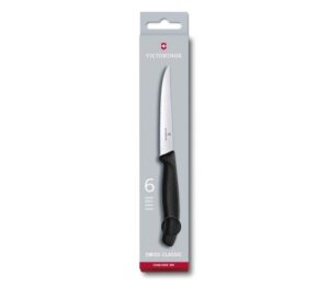 victorinox 6.7233.6 swiss classic steak knife set ideal for slicing a wide variety of steak cuts serrated blade in black, set of 6