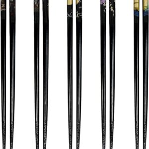 JapanBargain 3672, Bamboo Chopsticks Reusable Japanese Chinese Korean Wood Chop Sticks Hair Sticks 5 Pair Gift Set Dishwasher Safe, 9 inch, Black