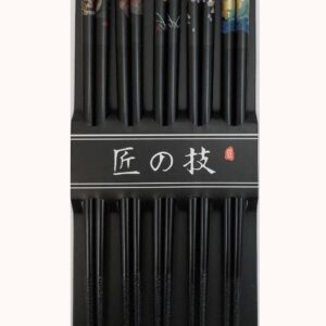 JapanBargain 3672, Bamboo Chopsticks Reusable Japanese Chinese Korean Wood Chop Sticks Hair Sticks 5 Pair Gift Set Dishwasher Safe, 9 inch, Black