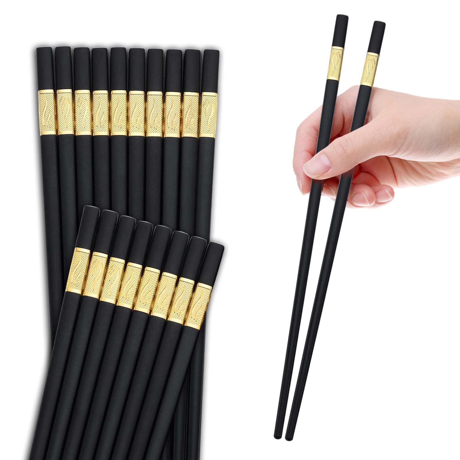 Chopsticks, Bestdin 10 Pairs Fiberglass Chopsticks Reusable, Premium High Temperature Resistant Chop Sticks for Cooking Eating, Square Non-Slip Odorless ChopSticks Reusable, Dishwasher Safe, 9.4 Inch