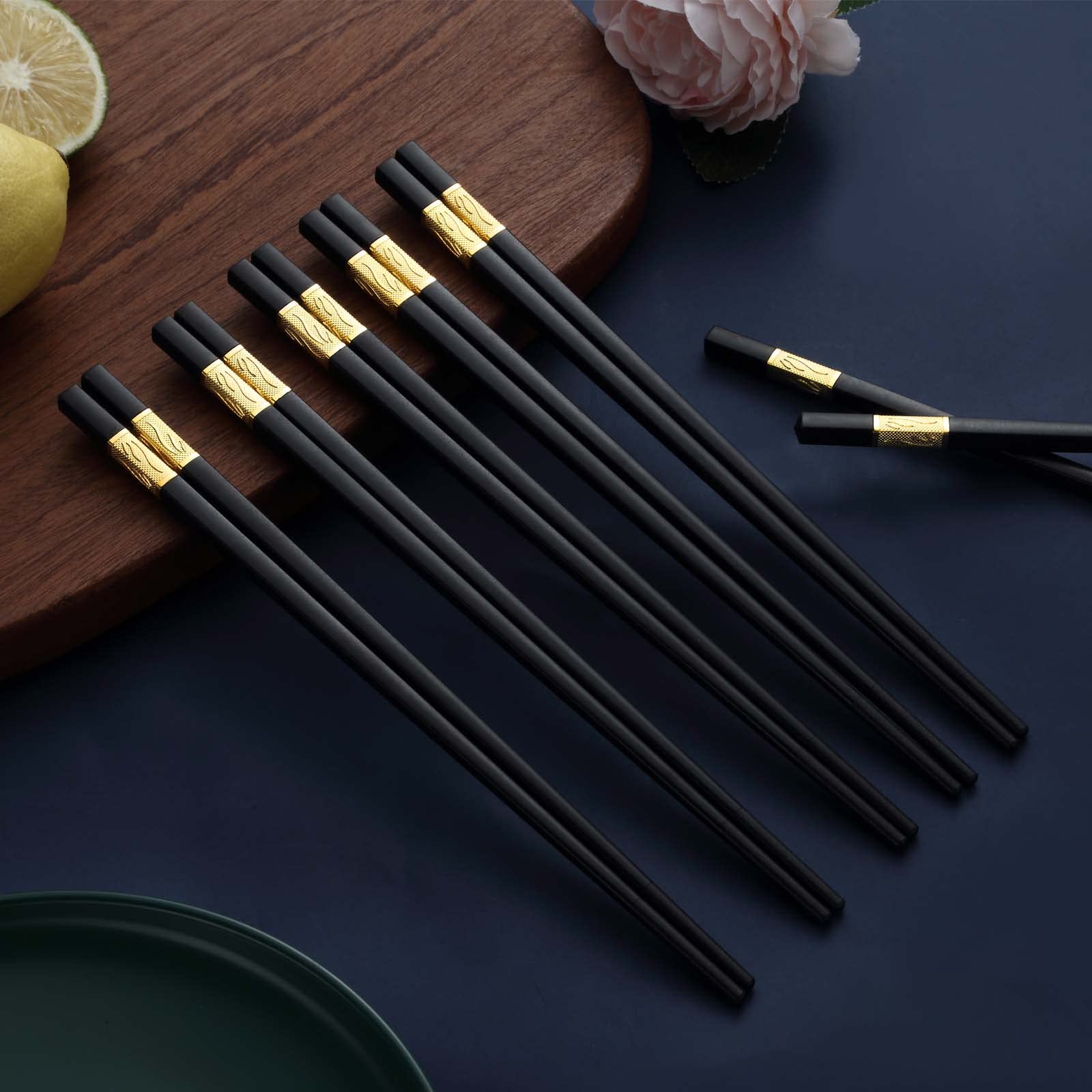 Chopsticks, Bestdin 10 Pairs Fiberglass Chopsticks Reusable, Premium High Temperature Resistant Chop Sticks for Cooking Eating, Square Non-Slip Odorless ChopSticks Reusable, Dishwasher Safe, 9.4 Inch