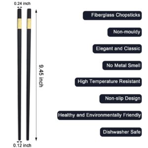 Chopsticks, Bestdin 10 Pairs Fiberglass Chopsticks Reusable, Premium High Temperature Resistant Chop Sticks for Cooking Eating, Square Non-Slip Odorless ChopSticks Reusable, Dishwasher Safe, 9.4 Inch