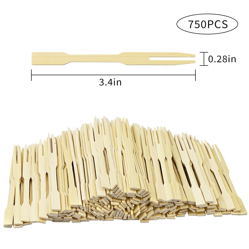 UPlama 750Pcs Bamboo Forks,Wooden Appetizer Forks for Appetizer, Cocktail, Fruit, Pastry, Dessert,3.4inch