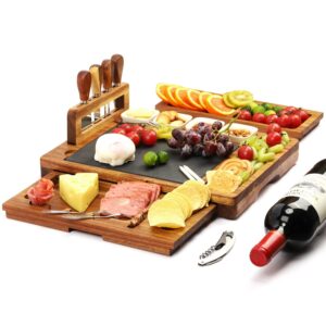 premium large cheese boards acacia nice charcuterie boards gift set handcrafted cheese tray set unique housewarming gifts, wedding gifts for couple, bridal shower gifts (retangular-slate)