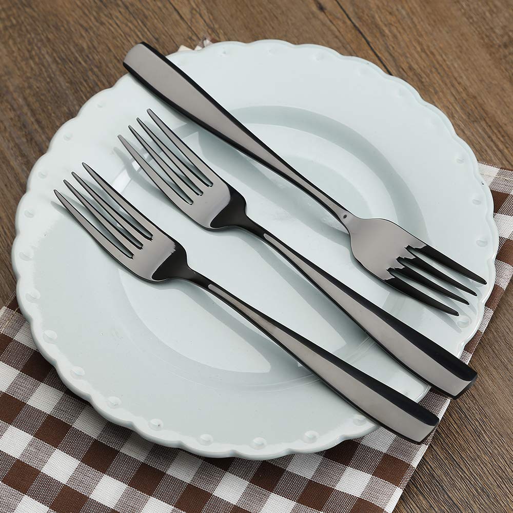 Eslite 12-Piece Black Stainless Steel Dinner Forks Cutlery Forks Set,8-Inches