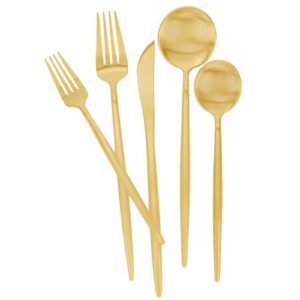 Matte Gold Silverware Set 30 Pieces, FAMEWARE Stainless Steel Flatware Set，Service for 6，Kitchen Utensil Set, Tableware Cutlery Set, Satin Finished Polished & Dishwasher Safe